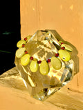 Vintage Artisan Mint Green Lemon Chrysoprase Stone Amber Tone Bead Bracelet