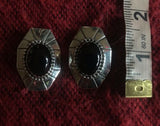 Vintage Hallmarked Sterling Silver 925 Black Onyx Pierced Earrings