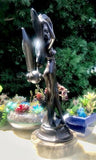 Vintage Bronze Fairy Woman Sculpture Double Bulb Marble Mount