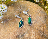 Vintage Sterling Silver 925 Green Malachite Tear Drop Stone Pierced Earrings