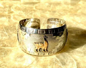 Artisan Vintage Sterling Silver + 18k 750 Peruvian Alpaca Cuff Bracelet