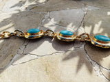 Faux Turquoise Blue Stone Gold Tone Link Statement Link Choker Necklace