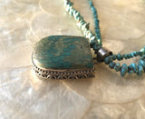 Vintage Artisan Green Blue Turquoise + Sterling Silver Necklace