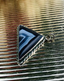 Vintage Unique Sterling Silver 925 Blue Agate Stone Triangle Pendant