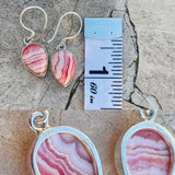Pink Rhodochrosite Argentina Sterling Silver 925 Teardrop Dangle Earrings 4.6g