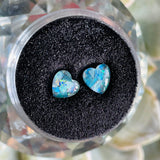 Mosaic Loose Blue Fire Opal Heart Shape Gem Cabochon Set of 2 Gems 6.15mm