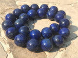 Vintage 16mm Blue Round Lapis Lazuli Hand Knotted Gem Stone Gold Tone Necklace