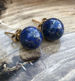 14k Yellow Gold Blue Lapiz Lazuli Round 10mm Stud Post Earrings