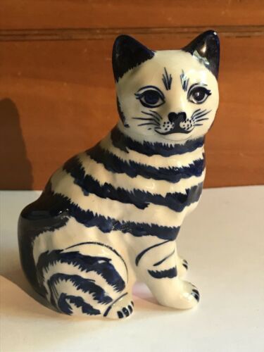Small Blue And White Cat Statue Made In Thailand