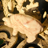 Vintage Multicolor White Pink Marble Stone Carved Pig Animal Art Decor Figurine