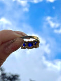 Vintage Gold Over Sterling Silver 925 Signed 3 Blue Sapphire Stone Ring Size 7