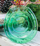 Vintage Transparent Green Glass Horse Horseshoe Good Luck Ashtray Dish