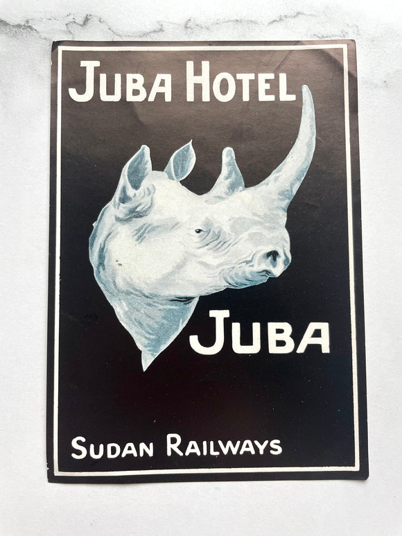 1930’s Juba Hotel Sudan Railways Rhino Luggage Label Rare