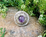 Antique Vintage Amethyst Silver Tone Mixed Metal Rajasthan Ornate Ring Size 7.5
