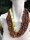 Joan Rivers Multi Strand Brown Wooden Red Beads Necklace