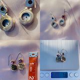 Sterling Silver 925 Amethyst Abalone Mother of Pearl Rose Dangle Earrings7.8g