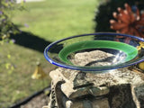 Vintage Artisan Dated Signed Hand blown Art Glass Green & Blue Swirl Plate Bowl