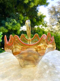 Vintage Large Swan Hand Blown Italian Art Glass Orange Yellow Swirl Candy Dish