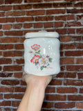 Signed Vintage White Porcelain Pink Floral Tea Herb Cookie Jar with Lid