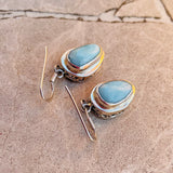 Sterling Silver 925 Blue Turquoise Calcite Gem Stone Dangle Drop Earrings 5.5g