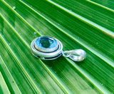 Sterling Silver 925 Aqua Blue Topaz Facted Gem Stone Oval Charm Pendant