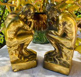 Vintage Brass Sitting Thinking Men Thinker Man Bookends Set Pair of Book Ends