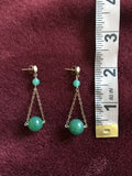 14K Yellow Gold Jade Pierced Dangling Earrings