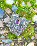 Sterling Silver 925 Vintage Heart Marcasite & Garnet Red Stone Locket Pendant