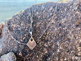 Sterling Silver 925 17” Chain + Genuine Sapphire Stones Diamond Shape Pendant