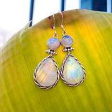 Sterling Silver 925 Moonstone Pear Shape Stone Hinge Dangle Earrings 9g