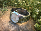 Designer ESQ Stainless Steel Silver Tone Men’s Link Round Date Wrist Watch Runs