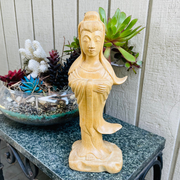 Vintage Artisan Handmade Asian Wood Craved Woman Art Figure Statue