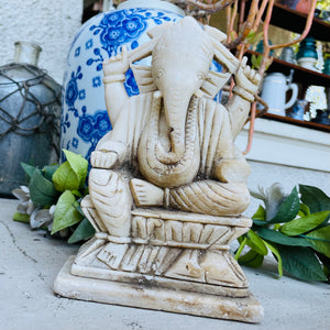 Antique Stone Carved Ganesha Hindu Deity Spiritual Elephant Ganesh Figurine
