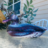 Vintage Blue Purple Milk Glass Art Duck 2 Piece Trinket Keepsake Box Dish Bowl