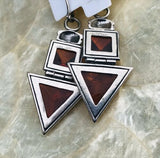 Vintage Sterling Silver J’s 925 Amber Geometric Square Triangle Pierced Earrings