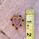 Vintage Trifari Crown "Dearest" Gold Tone Multi Stone Rainbow Heart Pendant