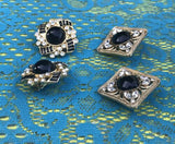Vintage Goldtone Black + White Crystal Rhinestone Clip On Earrings Set of 2