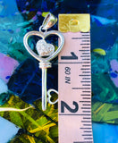 Sterling Silver Signed 925 Key to My Heart Clear Stone Heart Key Pendant 5.58g