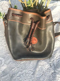 Authentic Dooney & Bourke All Weather Grey + Brown Pebble Leather Tote Bag Purse