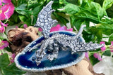 Pewter Dragon w Crystal Ball on Blue Agate