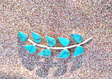 Vintage Signed Sterling Silver 925 Mexico Turquoise Stone Leaf Brooch Pin 54.6mm