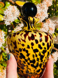 Vintage Yellow Spotted Leopard Design Blown Decorative Art Glass Perfume Bottle