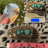 Vintage Turquoise Stone Silver Native American Bear Claw Belt Buckle Weighs 118.83g
