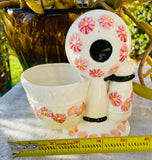 Vintage Ruben's Original Ceramics White Pink Floral Telephone Figurine Vase Cup