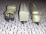 Lot of 3 Vintage HO United States Army Train Set Locomotive & Troop Cars USA