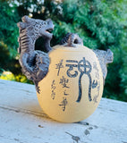 Chinese Signed 3D Playful Dragons Ceramic Clay Tea Pot Dragon Handle Lid Teapot