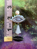 Rare Signed Diluca Sterling Silver 925 Carved Shell Eye Face CZ Pendant