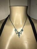 Vintage Signed Designer Liz Pala Clos SF Blue Stone Dainty Flower Necklace