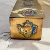Antique Brass Gold Tone Colorful Enamel Trinket Box Made Signed China
