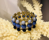 Vintage Estate Gold Tone 3 Row Shades Of Blue Stretch Bracelet
